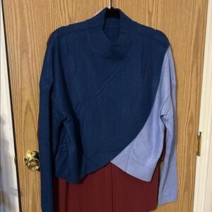 Asymmetrical Colorblock Cowlneck Sweater in Navy and Lavender